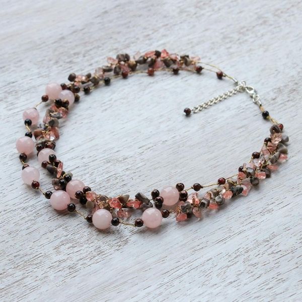 Alternate image for Multi-Gemstone Rose Quartz Beaded Necklace from Thailand Magical Inspiration in Pink