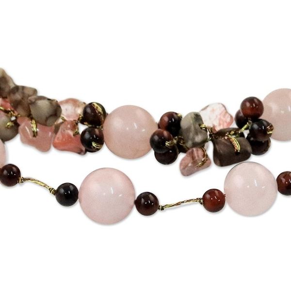 Alternate image for Multi-Gemstone Rose Quartz Beaded Necklace from Thailand Magical Inspiration in Pink