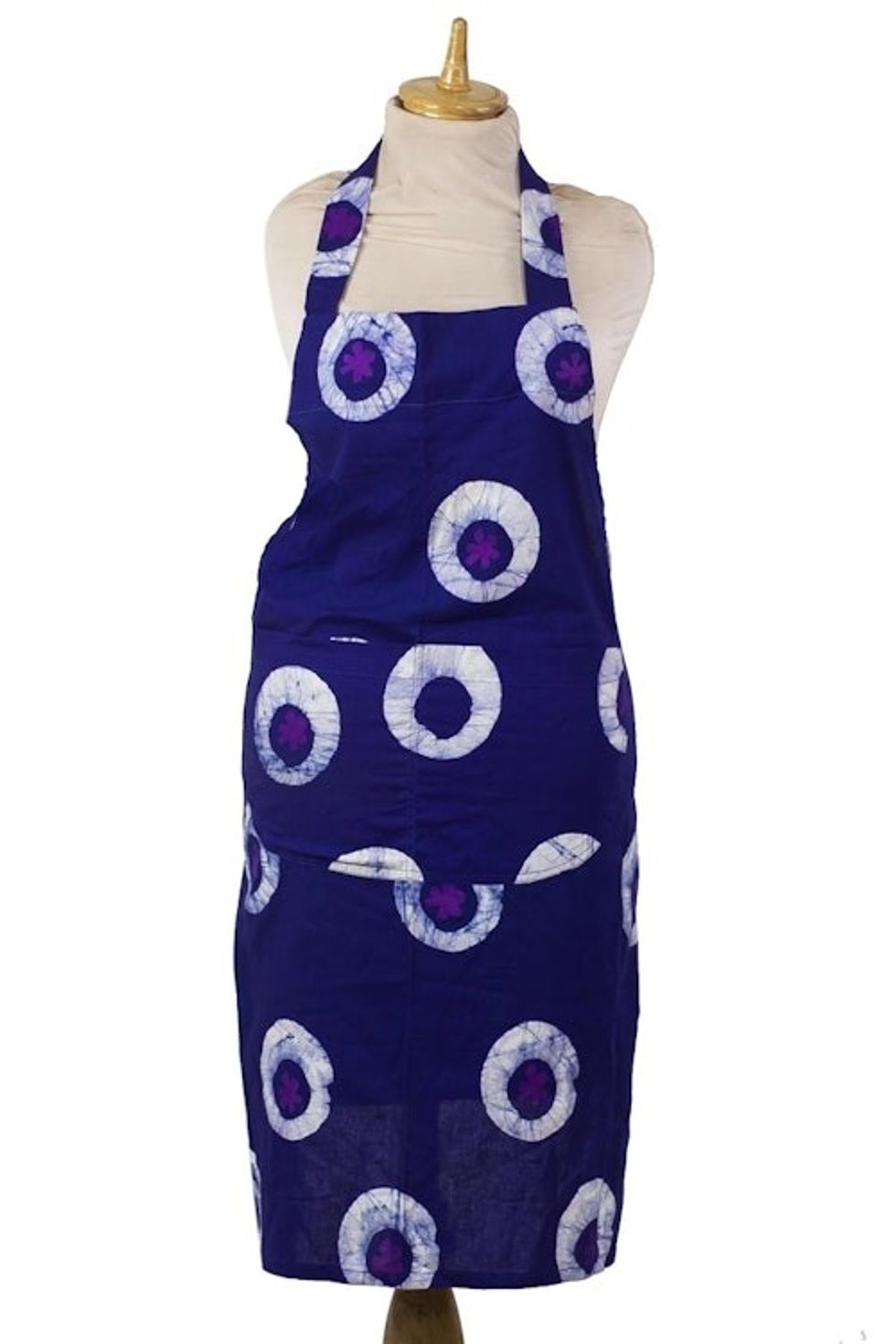 Handmade Blue Batik Cotton Apron from West Africa 'Floral Fantasy'