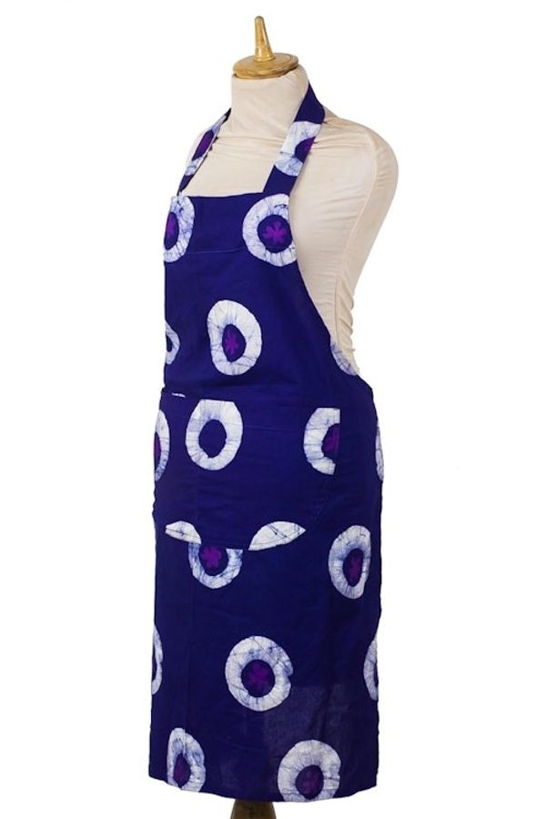 Alternate image for Handmade Blue Batik Cotton Apron from West Africa Floral Fantasy