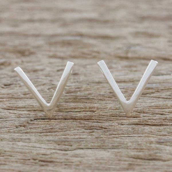 Alternate image for Sterling Silver Pointed Post Earrings from Thailand Shimmering Mountains