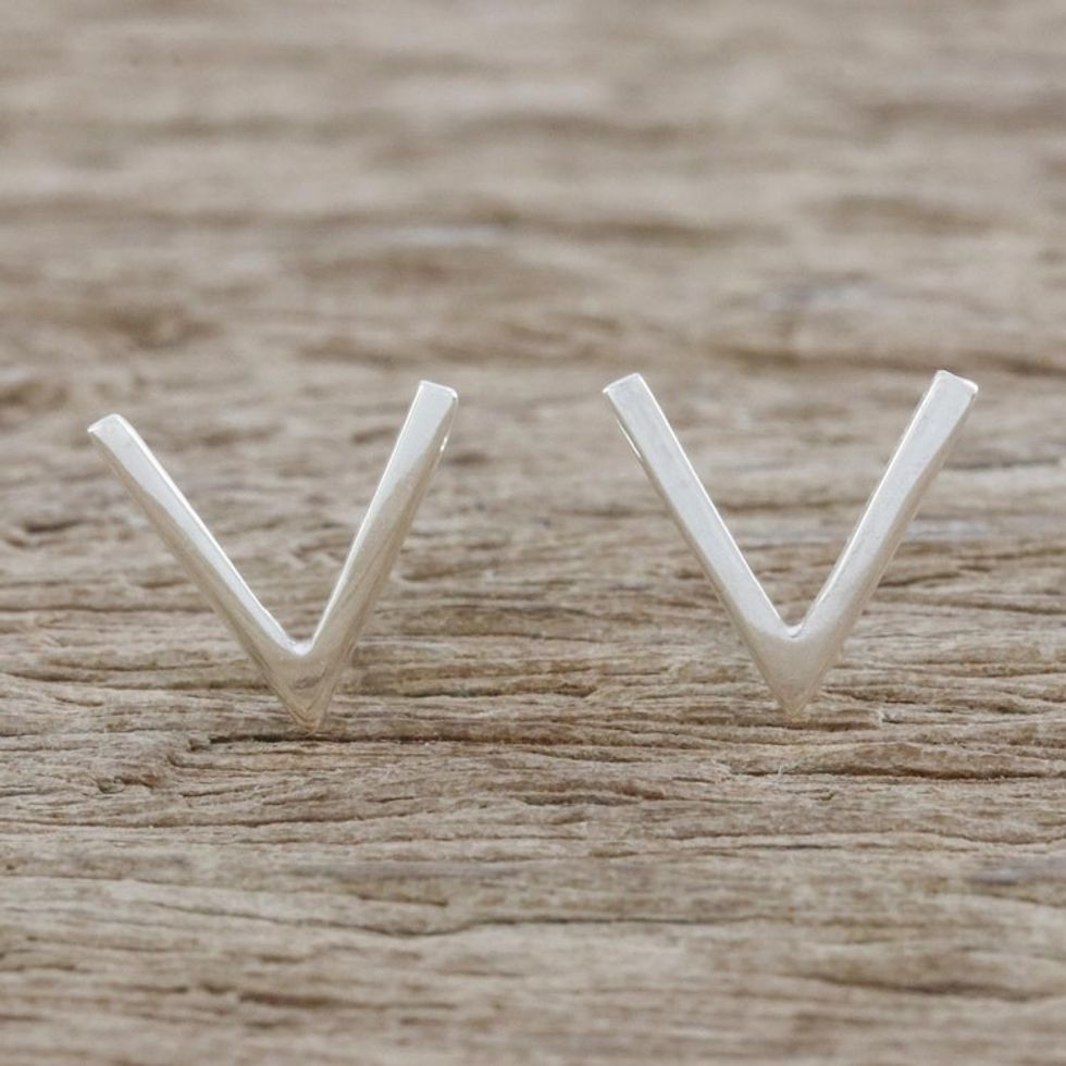 Sterling Silver Pointed Post Earrings from Thailand 'Shimmering Mountains'