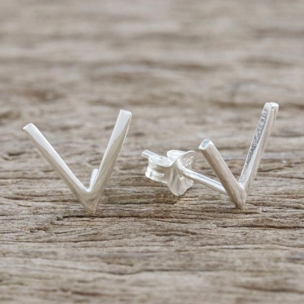 Alternate image for Sterling Silver Pointed Post Earrings from Thailand Shimmering Mountains