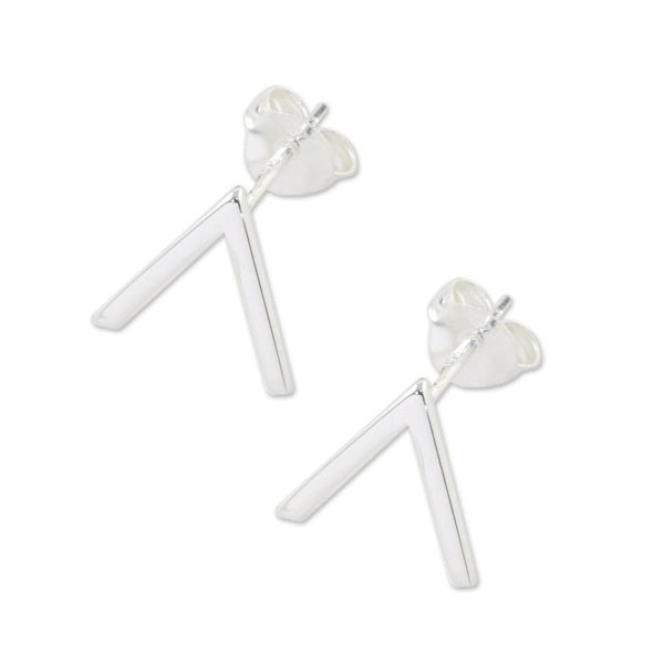 Alternate image for Sterling Silver Pointed Post Earrings from Thailand Shimmering Mountains