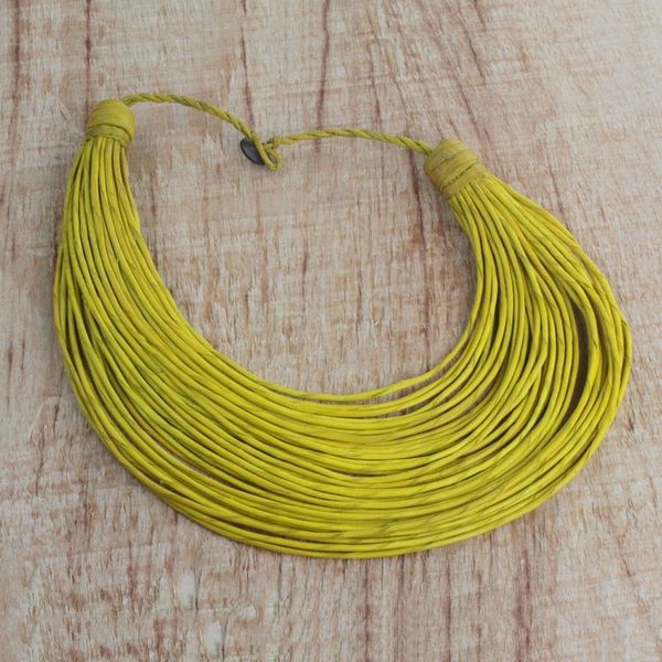 Alternate image for Handmade Yellow Leather Strand Statement Necklace from Ghana Nooma