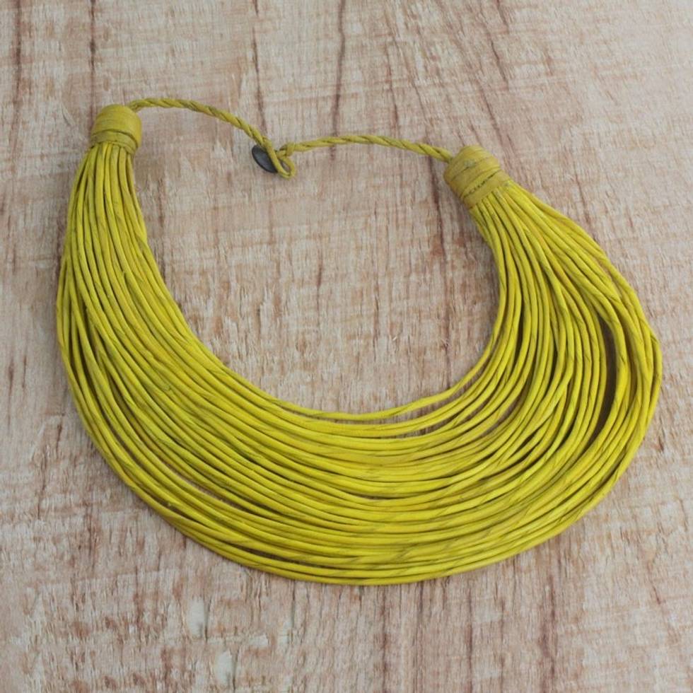 Handmade Yellow Leather Strand Statement Necklace from Ghana 'Nooma'