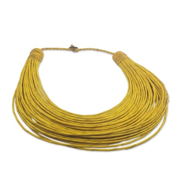 Alternate image for Handmade Yellow Leather Strand Statement Necklace from Ghana Nooma