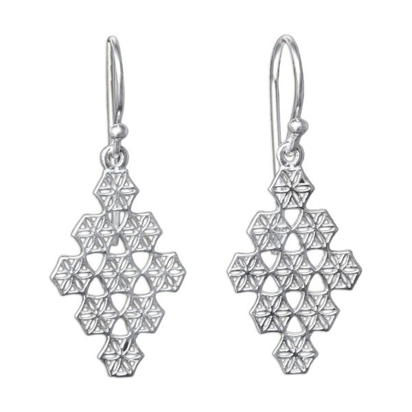 Alternate image for Honeycomb Flower Earrings Hand Crafted in Sterling Silver Honeycomb Flowers