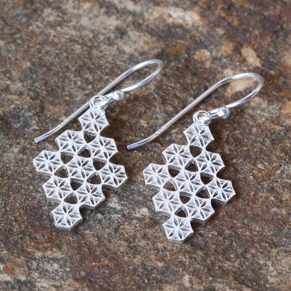 Alternate image for Honeycomb Flower Earrings Hand Crafted in Sterling Silver Honeycomb Flowers