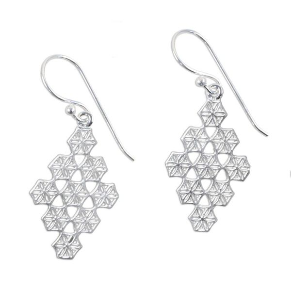 Alternate image for Honeycomb Flower Earrings Hand Crafted in Sterling Silver Honeycomb Flowers