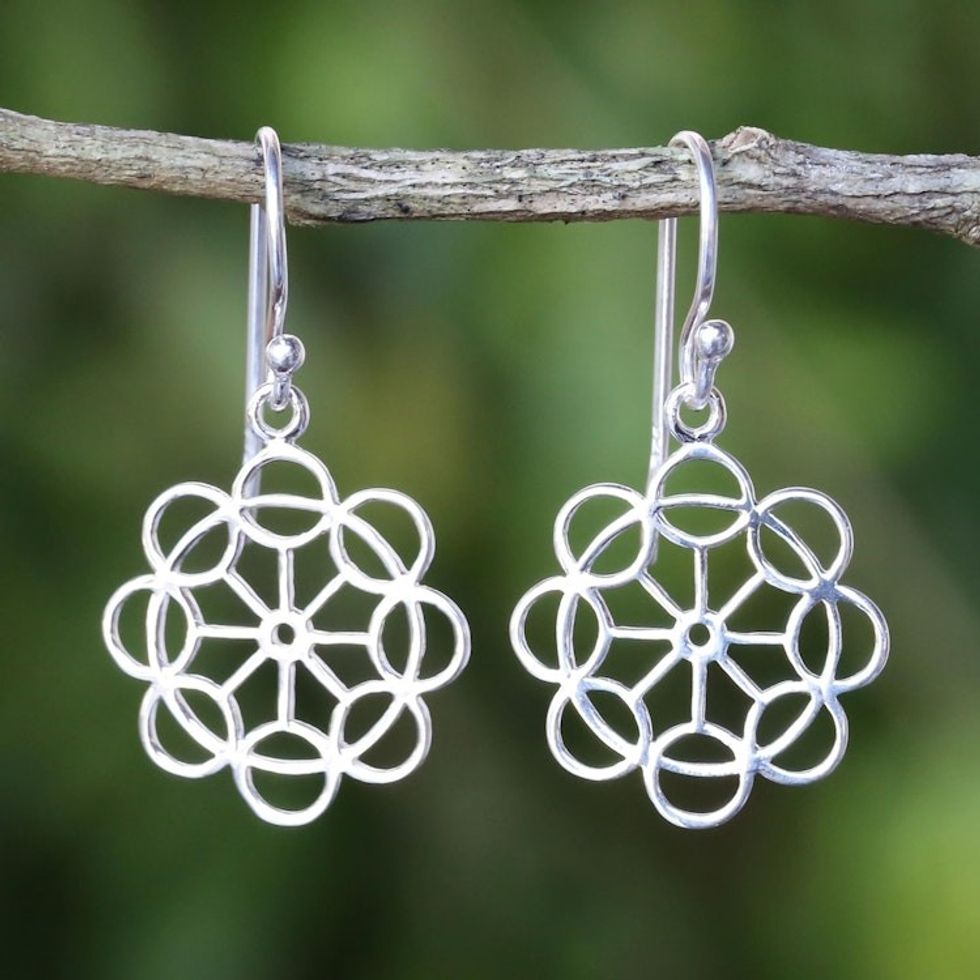 Handcrafted Sterling Silver Dangle Earrings from Thailand 'Magic Flowers'