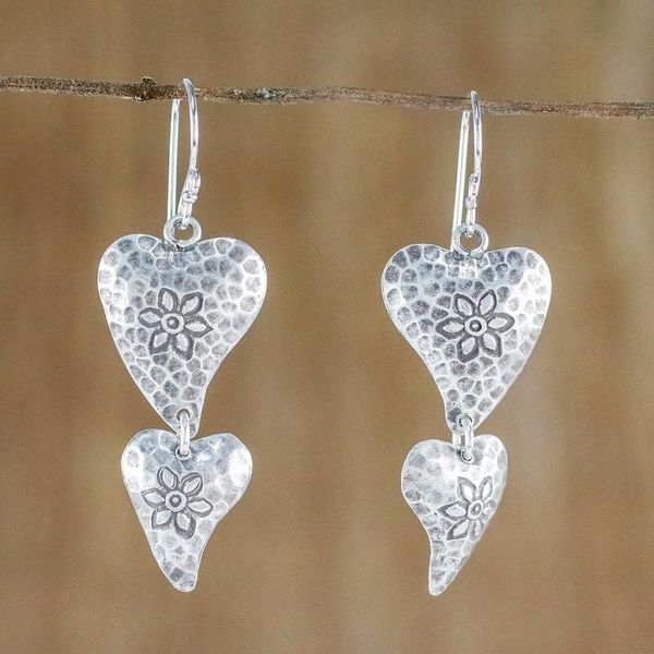 Alternate image for Floral Heart-Shaped Sterling Silver Earrings from Thailand Flowering Love