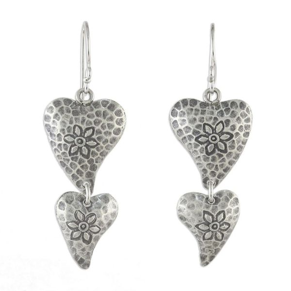 Alternate image for Floral Heart-Shaped Sterling Silver Earrings from Thailand Flowering Love