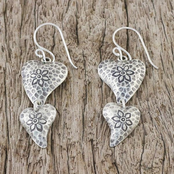 Alternate image for Floral Heart-Shaped Sterling Silver Earrings from Thailand Flowering Love