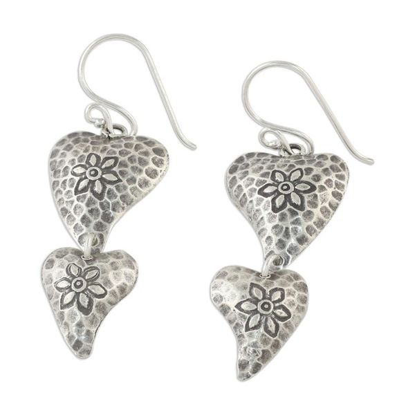 Alternate image for Floral Heart-Shaped Sterling Silver Earrings from Thailand Flowering Love