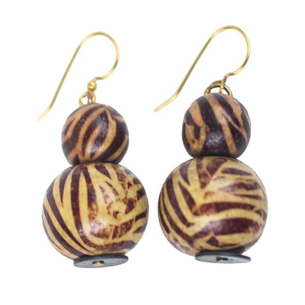 Alternate image for Brown Zebra Sese Wood and Recycled Plastic Dangle Earrings Zebra Allure