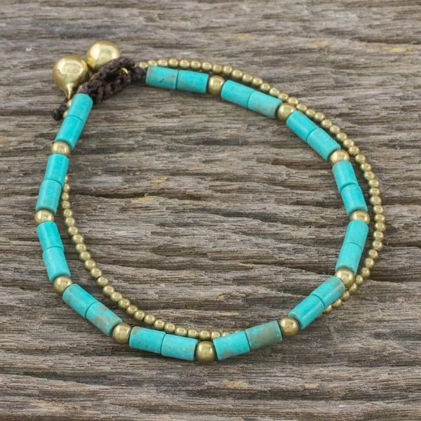Alternate image for Blue-Green Calcite and Brass Double Stand Beaded Bracelet Calm Seas