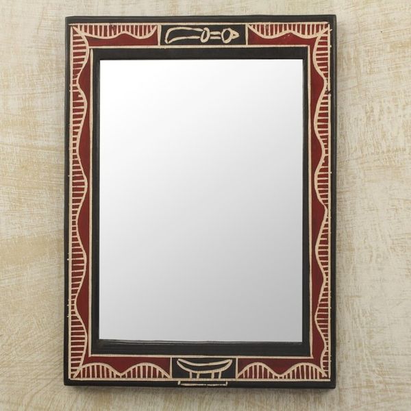 Alternate image for Handmade Red and Black Wood Wall Mirror from West Africa Akofena II