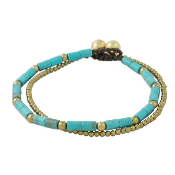 Alternate image for Blue-Green Calcite and Brass Double Stand Beaded Bracelet Calm Seas