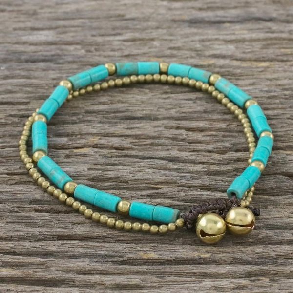Alternate image for Blue-Green Calcite and Brass Double Stand Beaded Bracelet Calm Seas