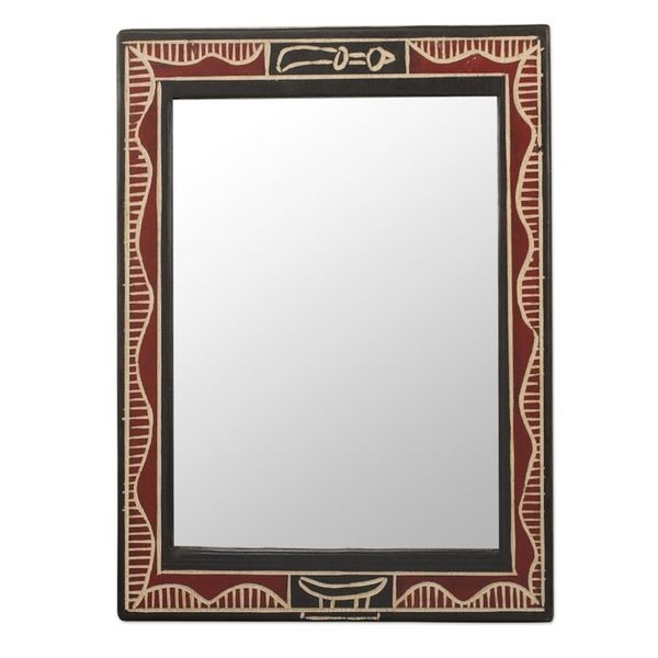 Alternate image for Handmade Red and Black Wood Wall Mirror from West Africa Akofena II