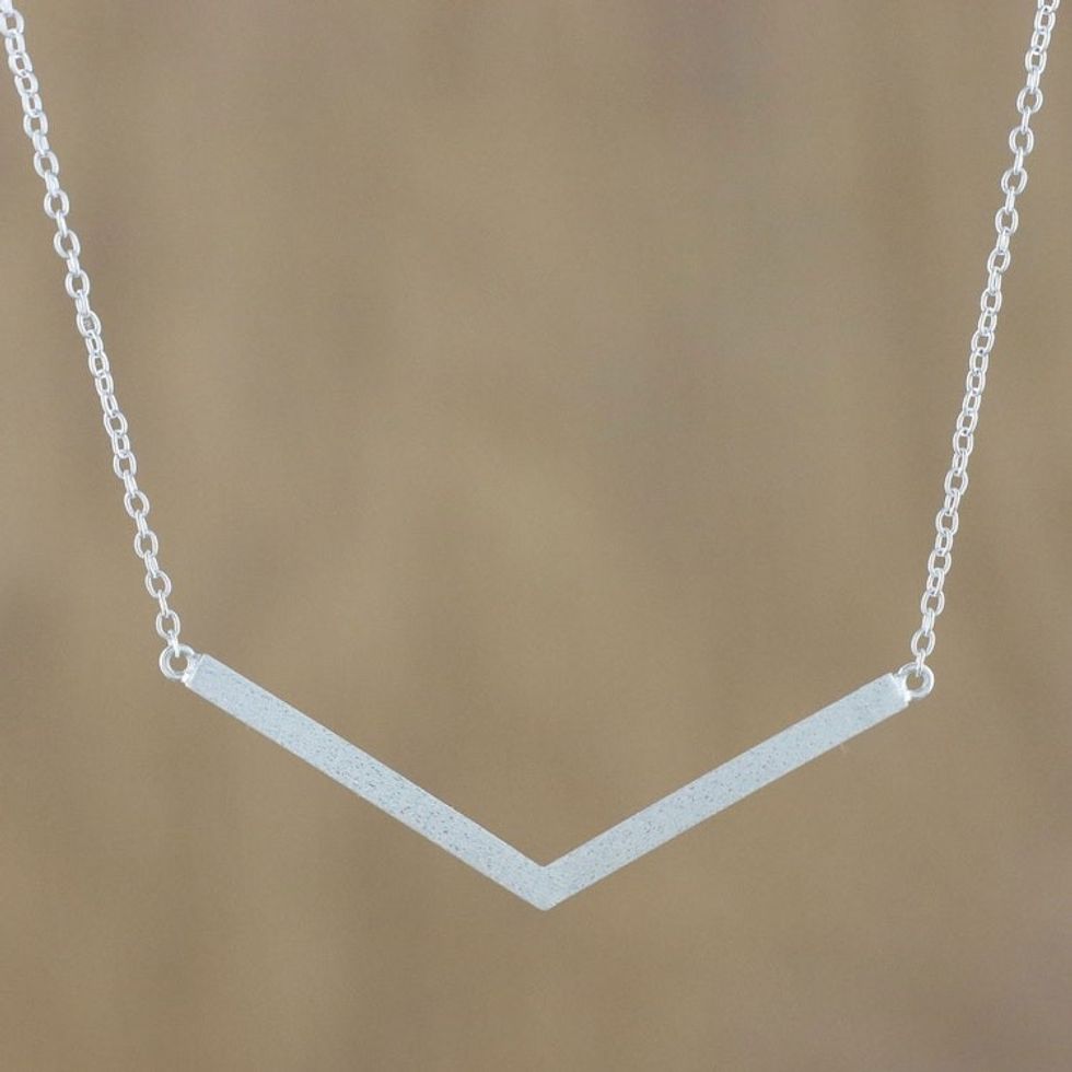 Sterling Silver Angular Pendant Necklace from Thailand 'Cute Angle'