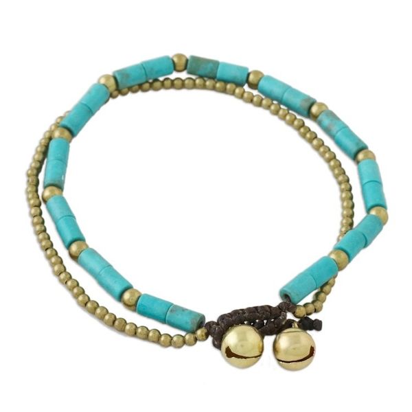 Alternate image for Blue-Green Calcite and Brass Double Stand Beaded Bracelet Calm Seas