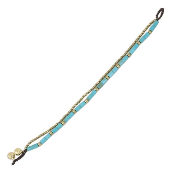 Alternate image for Blue-Green Calcite and Brass Double Stand Beaded Bracelet Calm Seas