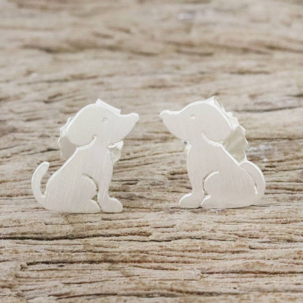 Cute Sterling Silver Puppy Dog Stud Earrings 'Irresistible Pups'