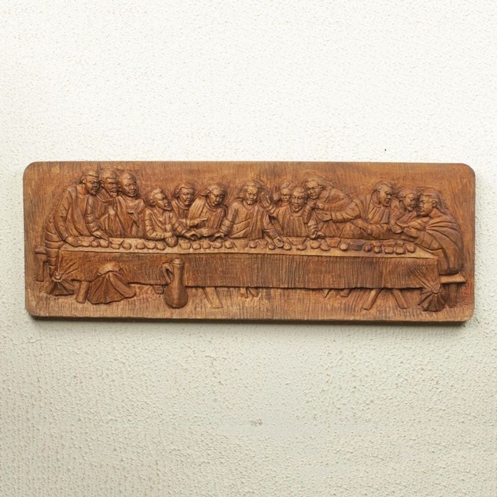 Christian Art Wall Sculpture Relief Panel from Ghana 'The Last Supper'