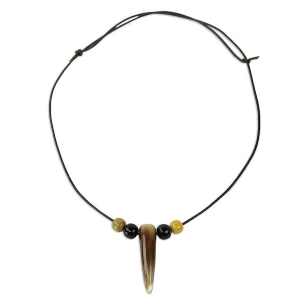Alternate image for Brown Black and Cream Bull Horn Pendant Necklace Horn of Strength