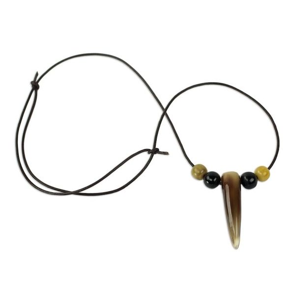Alternate image for Brown Black and Cream Bull Horn Pendant Necklace Horn of Strength