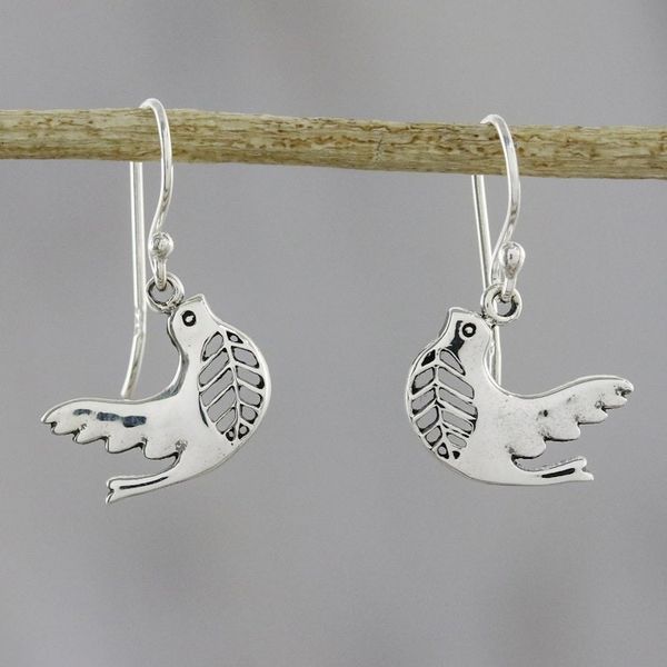 Alternate image for Dove-Shaped Sterling Silver Dangle Earrings from Thailand Free Doves