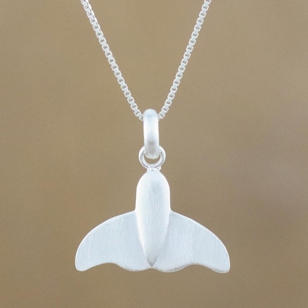 Whale-Themed Sterling Silver Pendant Necklace from Thailand 'Whale's Goodbye'
