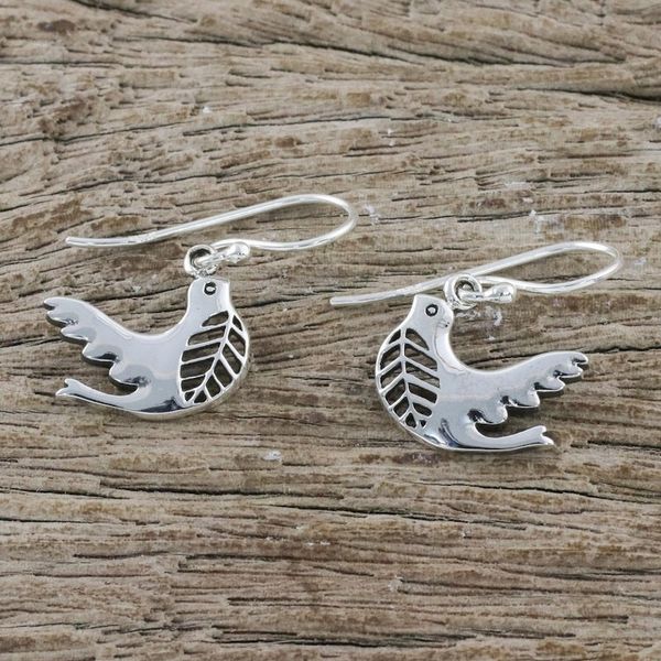 Alternate image for Dove-Shaped Sterling Silver Dangle Earrings from Thailand Free Doves