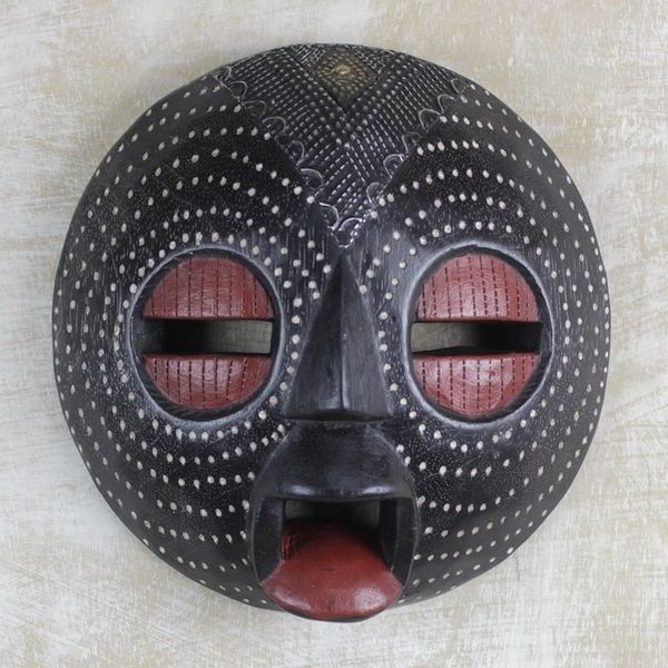 Alternate image for African Sese Wood and Aluminum Mask in Black from Ghana Ntiasea Face