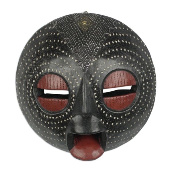 Alternate image for African Sese Wood and Aluminum Mask in Black from Ghana Ntiasea Face