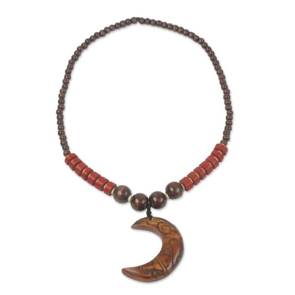 Alternate image for Wood and Recycled Plastic Beaded Pendant Necklace from Ghana Kae Me Moon