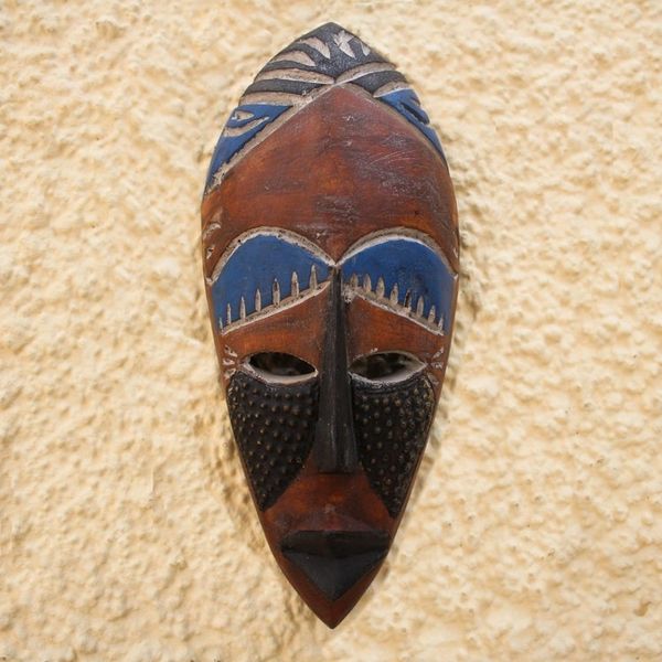 Alternate image for African Wood Wall Mask with Embossed Aluminum Rise and Conquer
