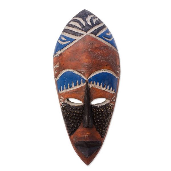 Alternate image for African Wood Wall Mask with Embossed Aluminum Rise and Conquer