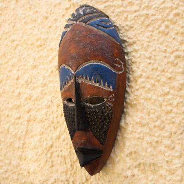 Alternate image for African Wood Wall Mask with Embossed Aluminum Rise and Conquer