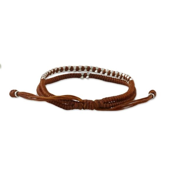 Alternate image for Burnt Sienna Cord Bracelet with Silver Beads Everyday Thai in Burnt Sienna