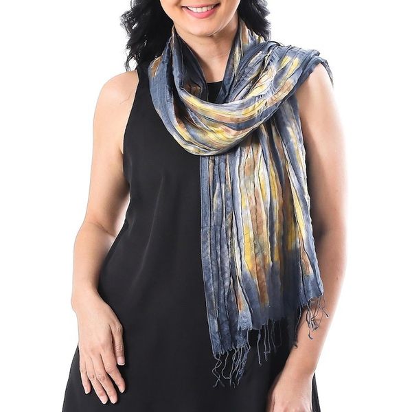Alternate image for Handwoven Tie-Dyed Multicolored Silk Scarf from Thailand Lovely Magic
