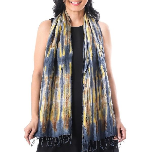 Alternate image for Handwoven Tie-Dyed Multicolored Silk Scarf from Thailand Lovely Magic