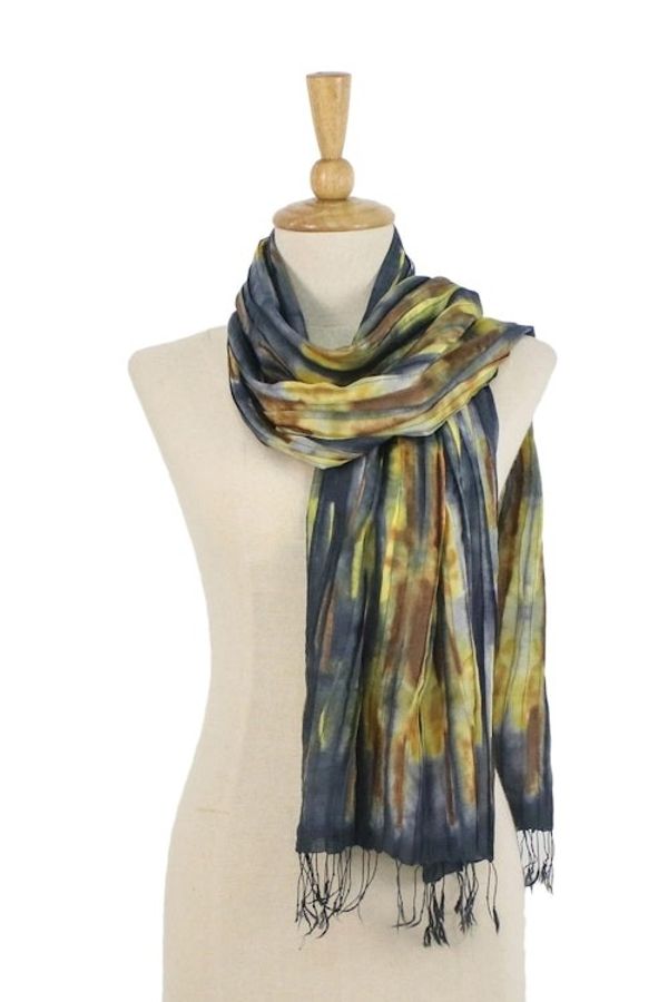 Alternate image for Handwoven Tie-Dyed Multicolored Silk Scarf from Thailand Lovely Magic
