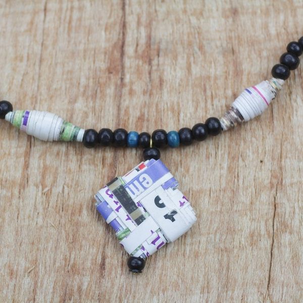 Alternate image for Recycled Paper and Wood Beaded Pendant Necklace from Ghana Dreams of Home