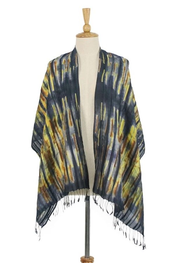 Alternate image for Handwoven Tie-Dyed Multicolored Silk Scarf from Thailand Lovely Magic