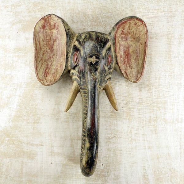Alternate image for African Elephant Mask Rustic Wall Decor Hand Carved in Ghana Elephant I