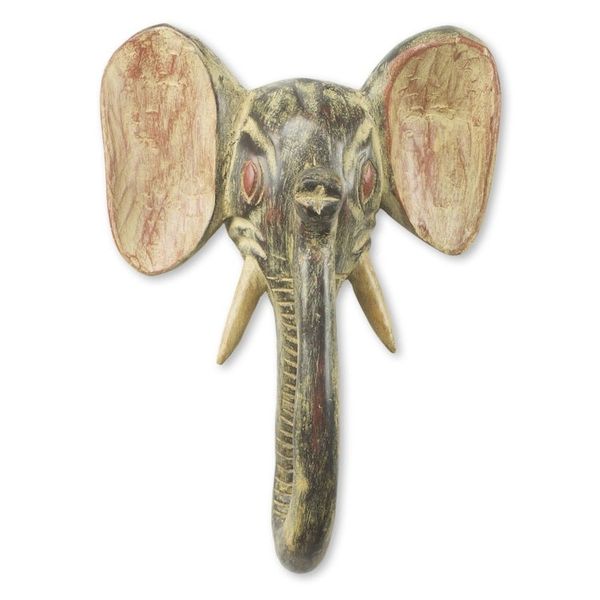 Alternate image for African Elephant Mask Rustic Wall Decor Hand Carved in Ghana Elephant I
