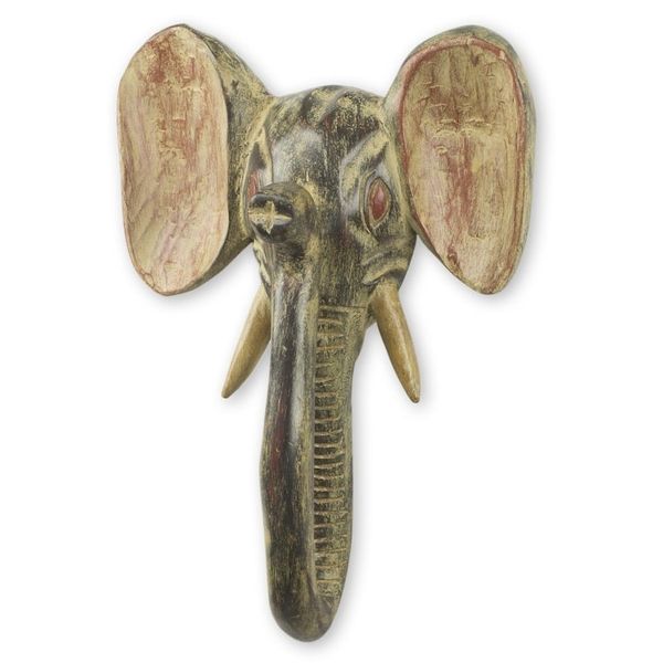 Alternate image for African Elephant Mask Rustic Wall Decor Hand Carved in Ghana Elephant I